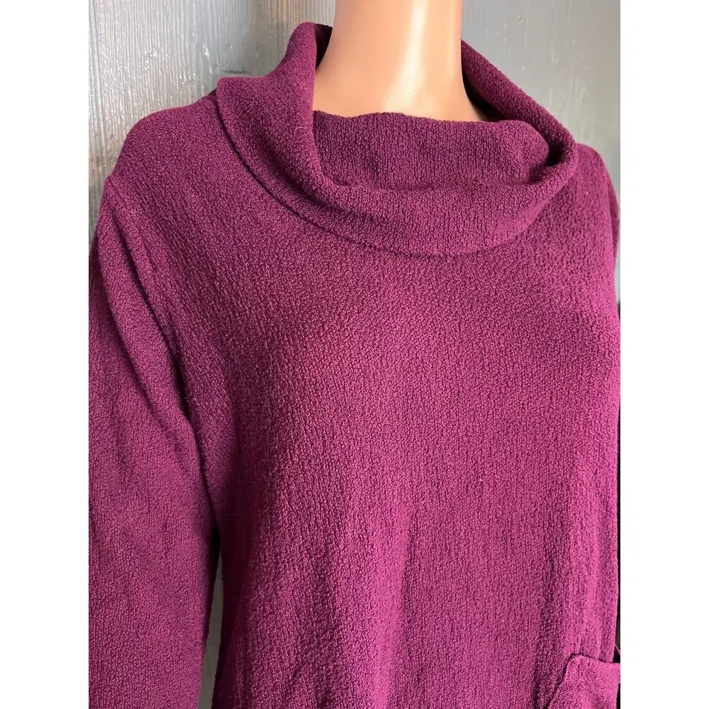 Margaret Winters Oversized Cowl Neck Top Sweater XS Lagenlook Burgundy